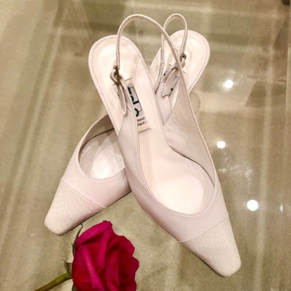 White Leather Slingback Pump, NEW